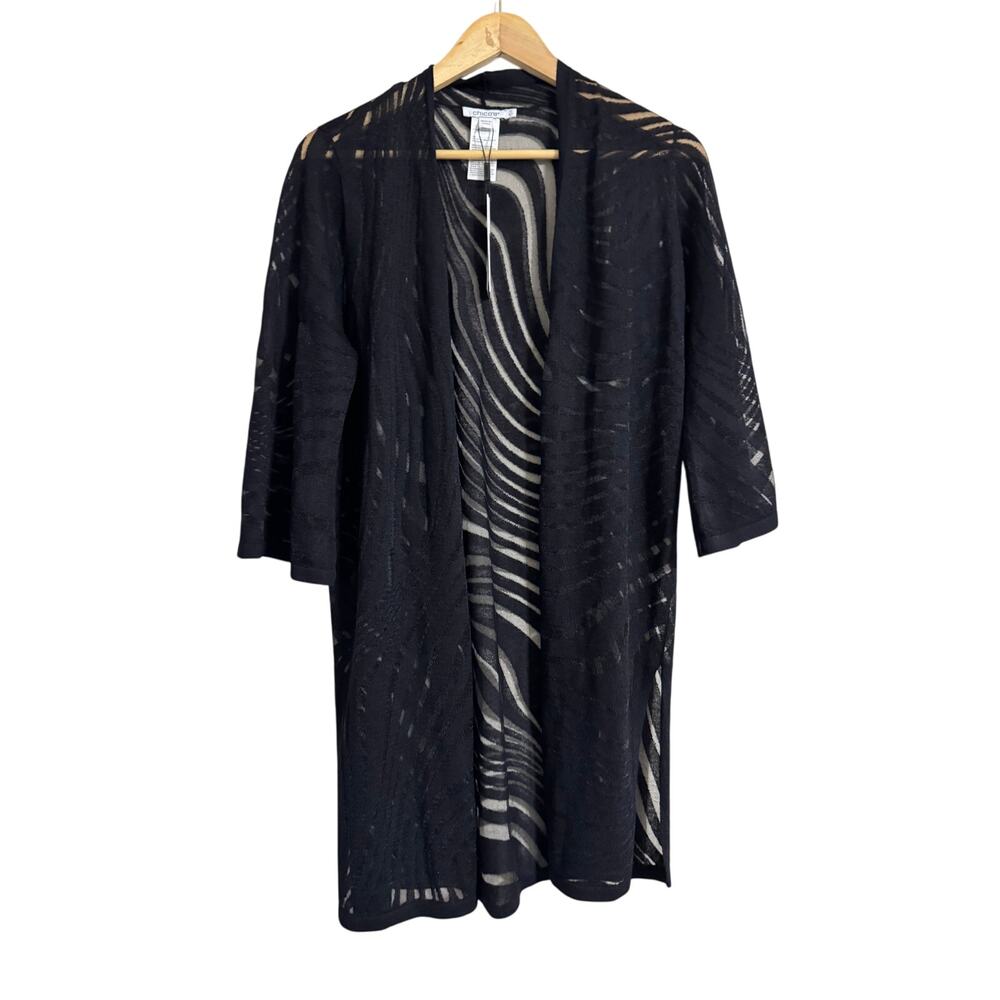 Chico's Sweater Jacket Black Zebra Sheer Travelers Size 0  Small NEW